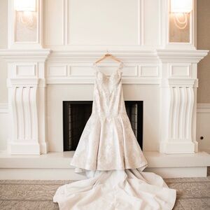 Worn once (cleaned and preserved) wedding dress gown - satin bead mermaid Bijou